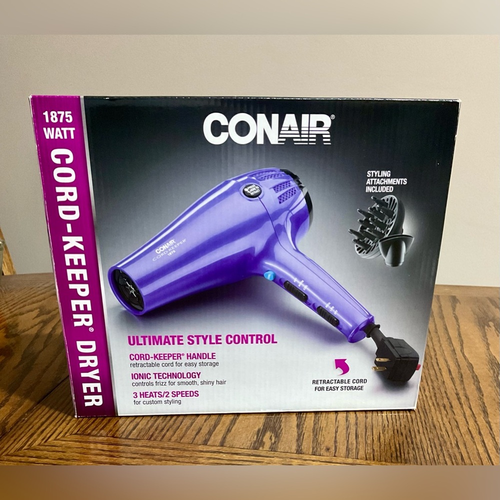Conair cord keeper hairdryer with diffuser, concentrator & cord retractor